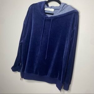 Vintage Havana Velour Navy Blue Hooded Track Suit Top Zipper Detail Size Medium